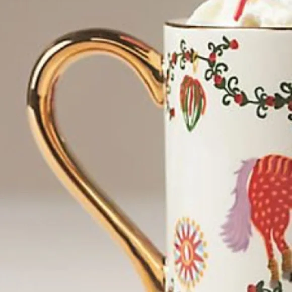 Brand New Anthropologie Juniper Holiday Stoneware Gold Detail Coffee Tea Mug - Picture 4 of 8